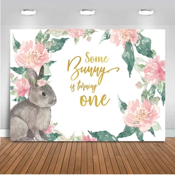  Весенняя Пасха Какой-то кролик переворачивает один фон для фотосъемки Студийный баннер для украшения вечеринки в честь дня рождения с цветами и кроликом