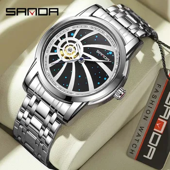 SANDA Мужские часы Лучший бренд, часы из нержавеющей стали, светящиеся водонепроницаемые, 2023 Новые роскошные механические часы с турбийоном для мужчин 7004