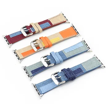 Двухцветный Джинсовый Брезентовый Ремешок для Apple Watch Ultra Strap 49 мм 45 мм 41 мм 40 мм 44 мм Кожаный Браслет серии 8 7 6 SE 5 4 Ремень