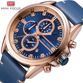 Мужские часы MINI FOCUS, деловые модные мужские наручные часы, кожаные кварцевые спортивные часы, многофункциональные мужские часы Relogio Masculino