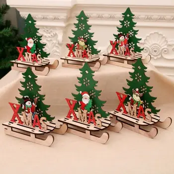 Санта-Клаус Сани автомобиль орнамент новые деревянные картины счастливого Рождества украшения DIY сборки Xmas дерево украшения