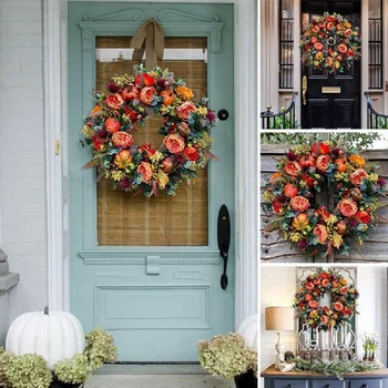 Осенний венок Осенние венки для входной двери снаружи с ягодами тыквы, подходящие для Хэллоуина и Дня Благодарения