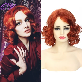 Синтетические волосы Короткие Оранжево-красные Натуральные Волнистые парики для белых женщин, косплея или вечеринки, модный парик для девочек
