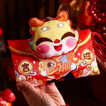 Плюшевый Китайский Дракон Плюшевый кошелек для монет Прекрасный Красный Кошелек Счастливый Кошелек Мультяшный Красный Пакет Новогодний Кошелек для монет Год Китайского Дракона