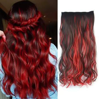 Длинные волнистые наращивание волос на 5 заколок Синтетическая прическа Шиньон Красный Черный коричневый 22 дюйма Натуральные накладные волосы для женщин