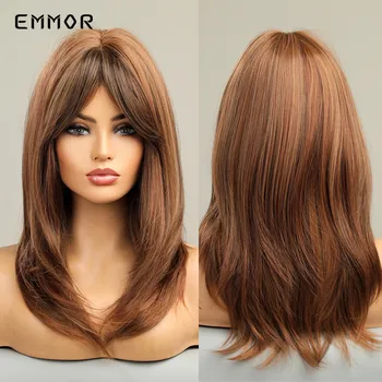 Модный синтетический парик Emmor для женщин, коричневый натуральный волнистый термостойкий парик для афроамериканок, модные парики для вечеринок