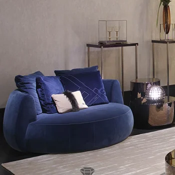 Креативный круглый диван в стиле постмодерн, простая синяя бархатная ткань, Комбинированная модель дивана для гостиной