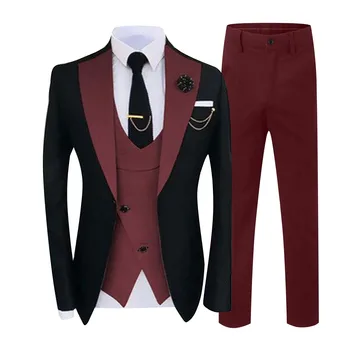 Куртка, брюки, жилет, комплект из 3 предметов, модный Новый мужской повседневный деловой свадебный костюм жениха, приталенное элегантное пальто, брюки для мужчин