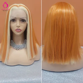 Синтетический парик OLEY с кружевом спереди, красочные 16-дюймовые шелковистые прямые парики для женщин, косплей трансвестита, термостойкие, с волосами младенца
