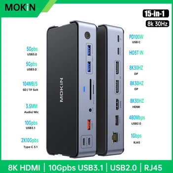 Док-станция MOKiN USB C 4K HDMI, USB3.1, DP, Ethernet, SD и TF, аудио, 100 Вт Адаптер PD для MacBook/Dell/HP/Lenovo usb-концентратор 10 Гбит/с