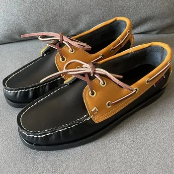 Новая модная кожаная обувь для мужчин Удобная Повседневная обувь Популярная мужская обувь на шнуровке Мужские резиновые туфли на плоской подошве для мужчин