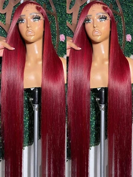 99J Бордово-красный парик из человеческих волос на кружеве 13x6 без клея, прямой парик с кружевной фронтальной застежкой 13x4 HD, красный парик