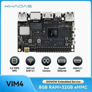 Одноплатный компьютер Khadas VIM4 A311D2 SoC 8-ядерный 2,2 ГГц с 4K UI/WiFi Дисплеем 6/BT5.1/3/Двойной камерой/Gigabit Ethernet Multi