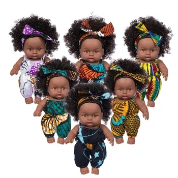 Африканская черная детская игрушка, реалистичные карие глаза и мягкая черная кожа, имитирующая мультяшную куклу