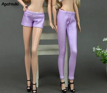 Светло-фиолетовые брюки для одежды куклы Барби, модные наряды, эластичные штаны из искусственной кожи, аксессуары для кукол 1/6 BJD