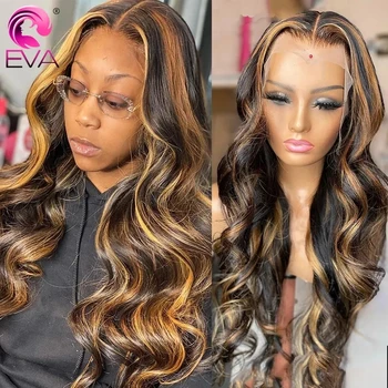 Парик Eva Hair Highlight Из человеческих волос, Кружевные Фронтальные парики, Объемная волна, 13x6 Прозрачный Кружевной Фронтальный парик, Цветные Бесклеевые парики для женщин