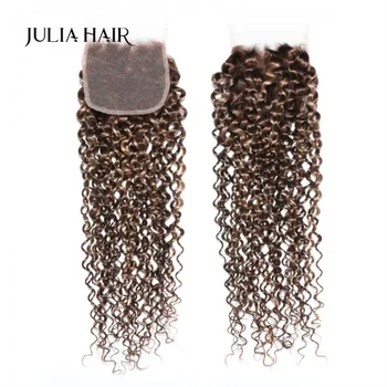 Julia Hair # TL412 Кружевная застежка 4x4, Свободная часть, Джерри Кудрявый Медовый блондин, Мелированная Объемная волна, Прямые волосы, Свободная часть, Кружевная застежка