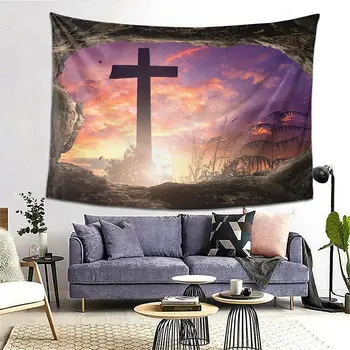 Христианская Пасха Иисус Христос Господь Крест Религиозный закат Гобелен Йога Гобелены Настенные украшения для дома 80 X 60 дюймов