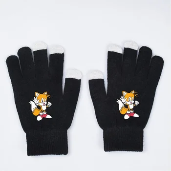 Перчатки Аниме Sonic Теплые Вязаные Перчатки с сенсорным экраном Однотонная печать Простые Эластичные пальцы Теплые Модные Удобные