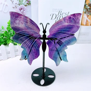Натуральные фиолетовые крылья бабочки, Высококачественный кристалл, Исцеляющий Драгоценный камень, статуэтка из перьев, Домашний декор, Минеральная энергия Рейки, 1 пара