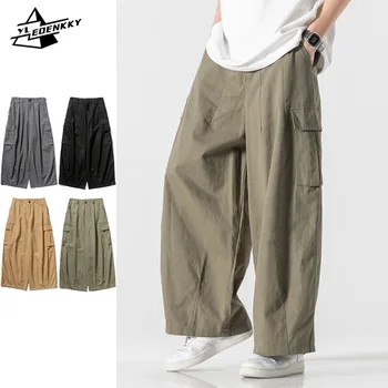 Мужские брюки оверсайз в стиле Yama, женские ретро брюки-карго с прямыми штанинами, японские повседневные брюки с множеством карманов, тонкие 5XL