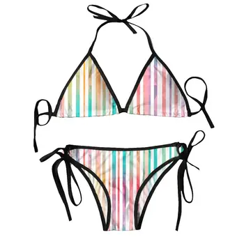 Женский купальник, сексуальное бикини 2023, купальники, комплект бикини, купальный костюм с рисунком в радужную полоску, костюм-двойка