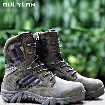 Тактические ботильоны Мужские Кожаные камуфляжные ботинки для пустыни Армейская боевая тренировочная обувь Уличные военные походные ботинки для скалолазания