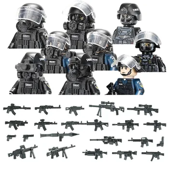 Фигурки солдат спецназа городской полиции Китая, противогаз, строительные блоки, военное оружие, кирпичи, детские игрушки
