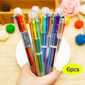 6шт маркеров Шариковые ручки Корейские креативные Канцелярские ручки Красочные Детские школьные принадлежности 6 цветов в одной шариковой ручке