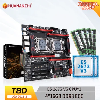 Материнская плата HUANANZHI X99 T8D LGA 2011-3 XEON X99 с процессором Intel E5 2676 V3 * 2 и комбинированным комплектом памяти 4 *16G DDR3 RECC
