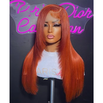мягкий Имбирно-оранжевый Шелковистый Прямой Парик с кружевом спереди длиной 26 дюймов для чернокожих женщин, Предварительно выщипанные детские волосы, Термостойкий Ежедневный косплей